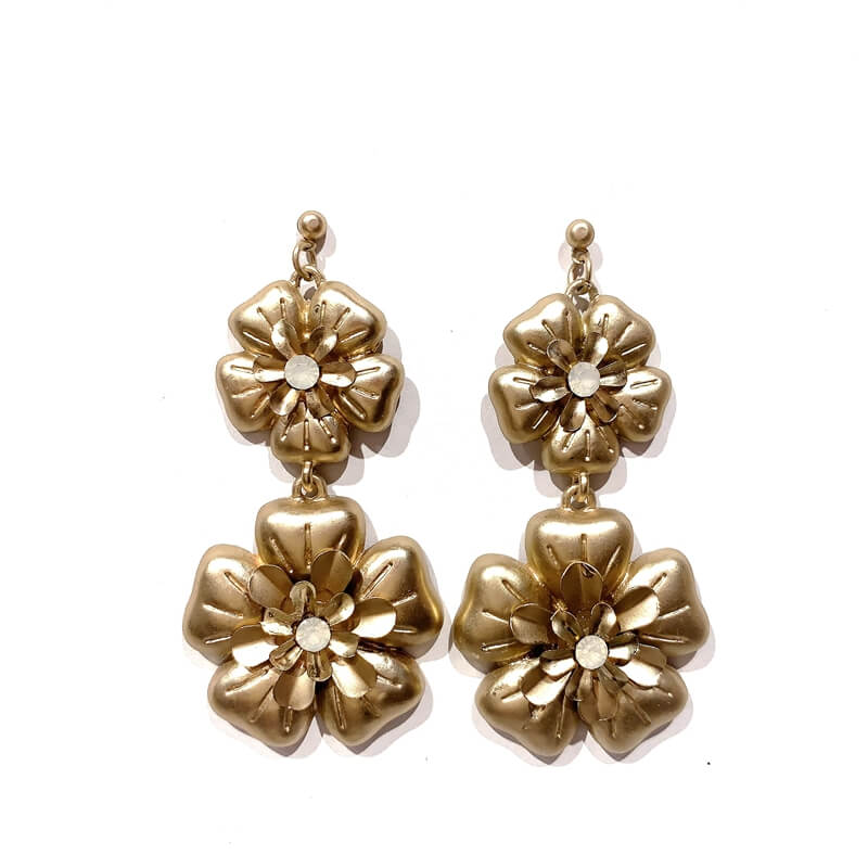 Pendientes metal largo forma flor