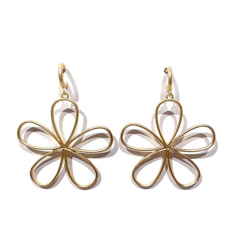 Pendientes metal largo forma flor con aro