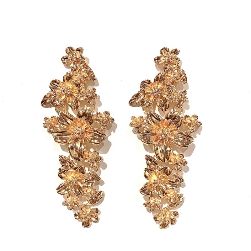 Pendientes metal largo forma flores