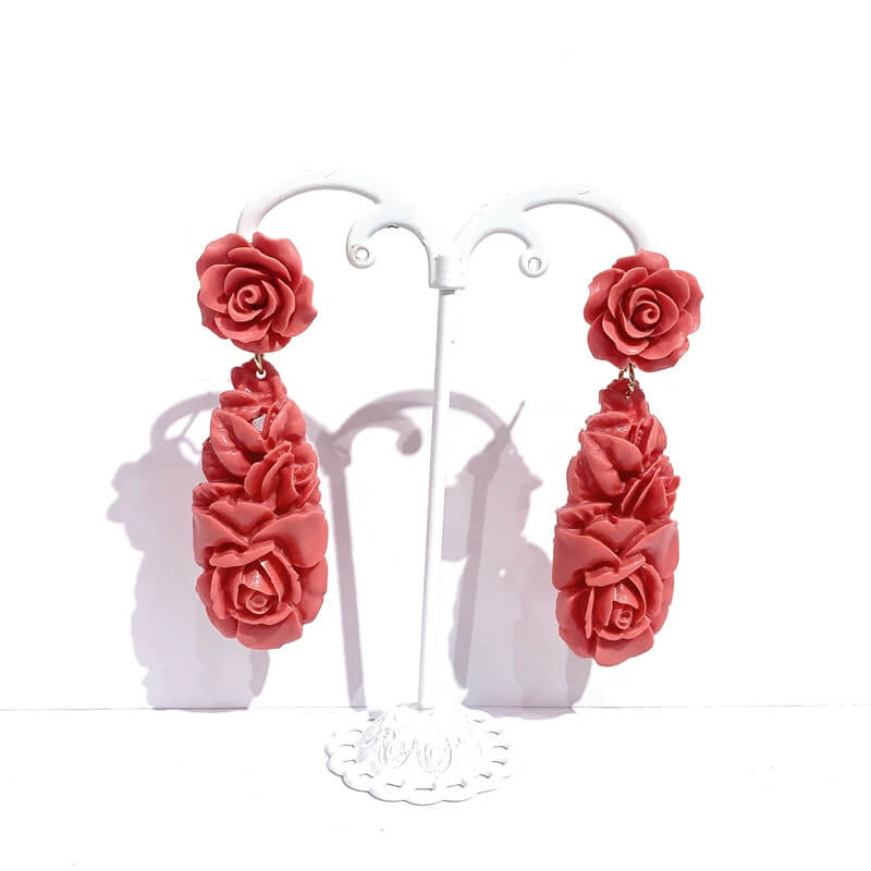 Pendientes resina flamenco coral