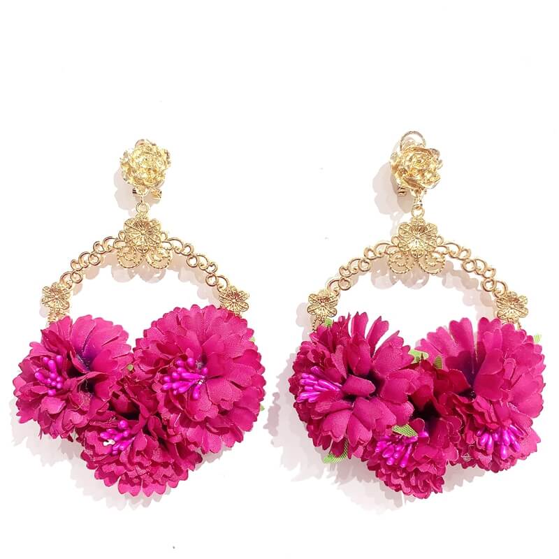 Pendientes  flamenco metal con flor tela