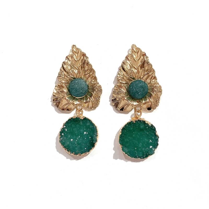 Pendientes resina forma hoja metal