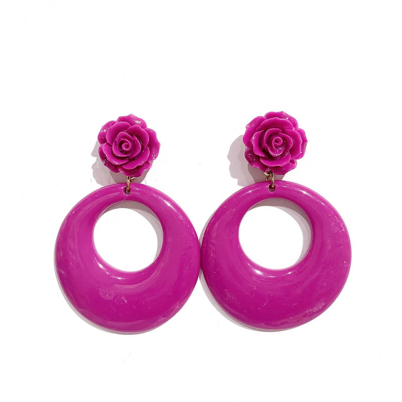 Pendientes resina flamenco  flor con aro liso
