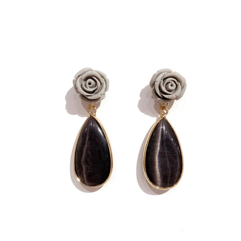 Pendientes flor con piedra ojo de gato