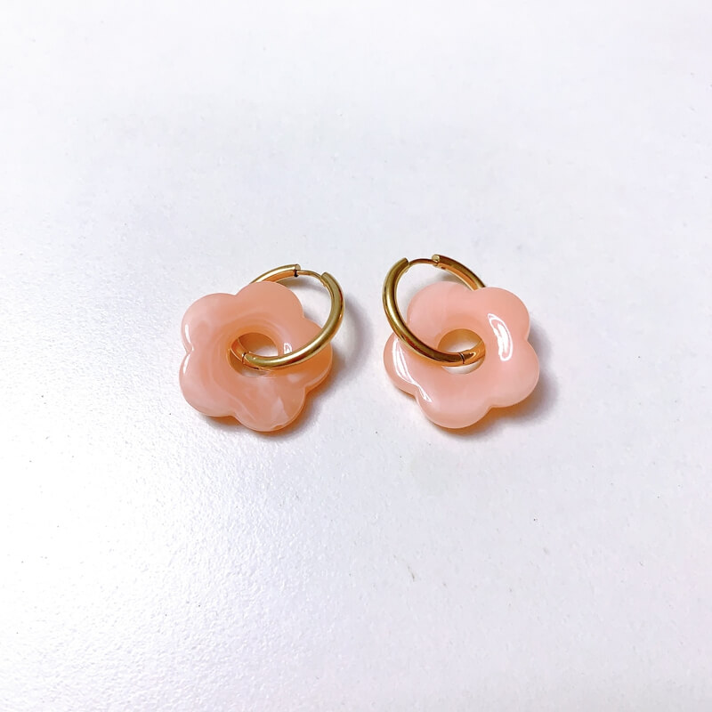 Pendientes aro acero con flor