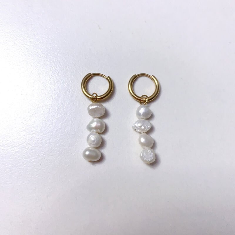 Pendientes aro acero con perla natural