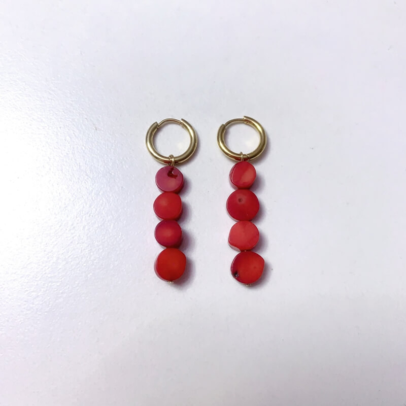 Pendientes aro acero con piedra coral
