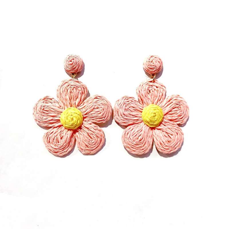 Pendientes rafia forma flor margarita